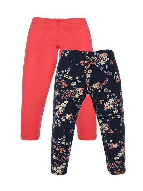 plum tree kids coral & navy floral print leggings (pack of 2)