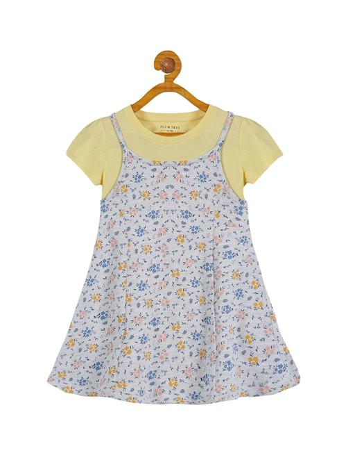 plum tree kids grey &yellow floral print t-shirt with pinafore dress