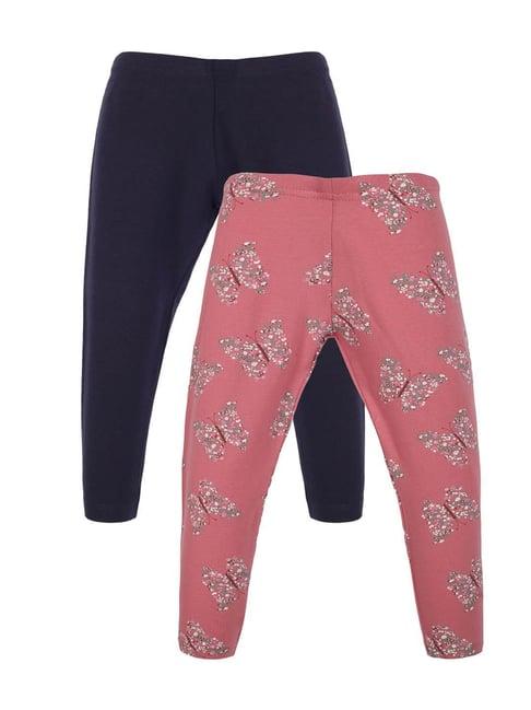 plum tree kids navy & pink floral print leggings (pack of 2)