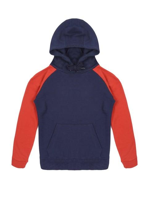 plum tree kids navy & red solid full sleeves hoodie sweatshirt