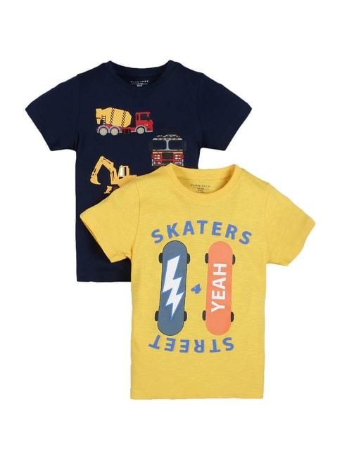 plum-tree-kids-navy-&-yellow-printed-t-shirt-(pack-of-2)