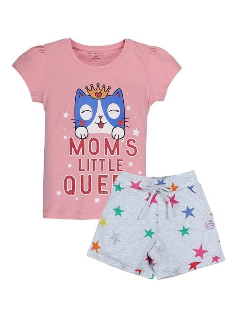 plum tree kids peach & grey embellished t-shirt with shorts