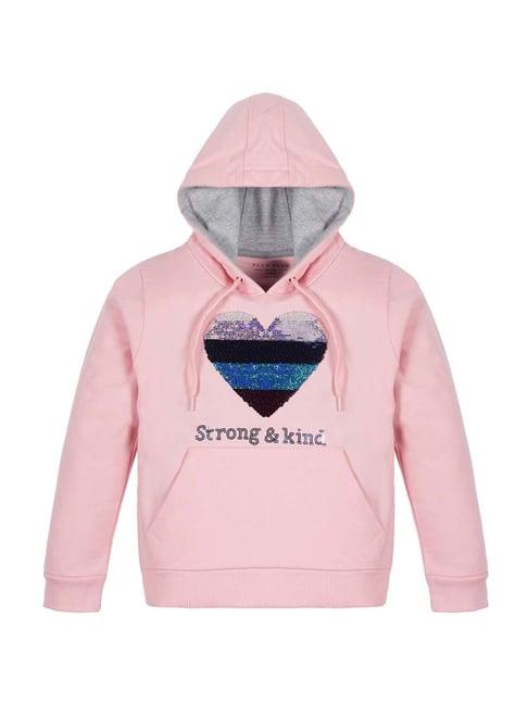 plum tree kids pink & blue cotton sequence full sleeves hoodie