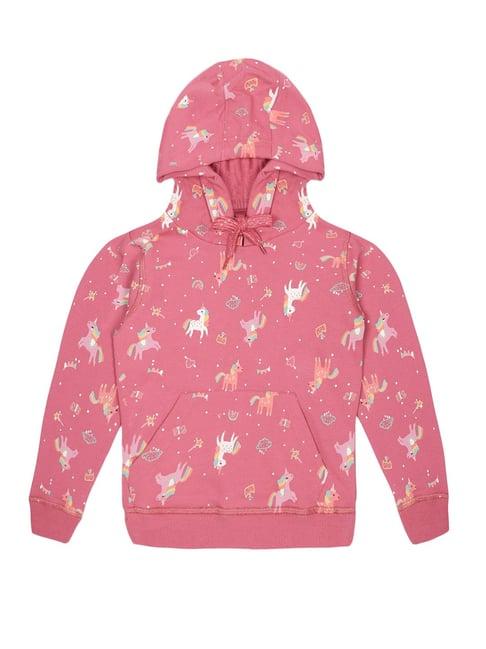 plum tree kids pink unicorn print full sleeves hoodie sweatshirt