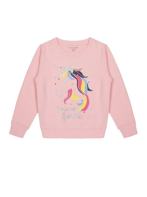 plum tree kids pink unicorn print full sleeves sweatshirt