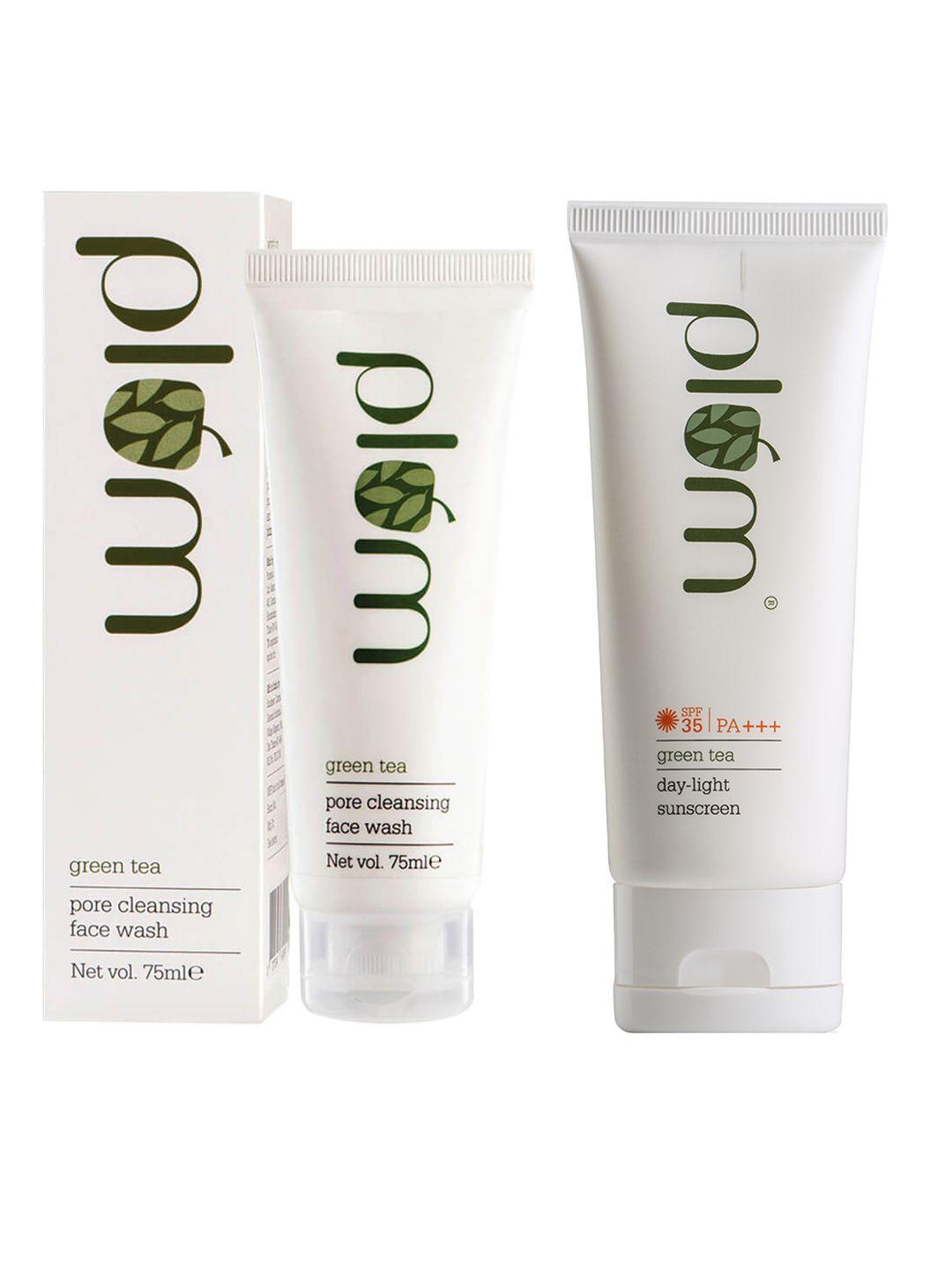 plum unisex sustainable green tea set of face wash & sunscreen