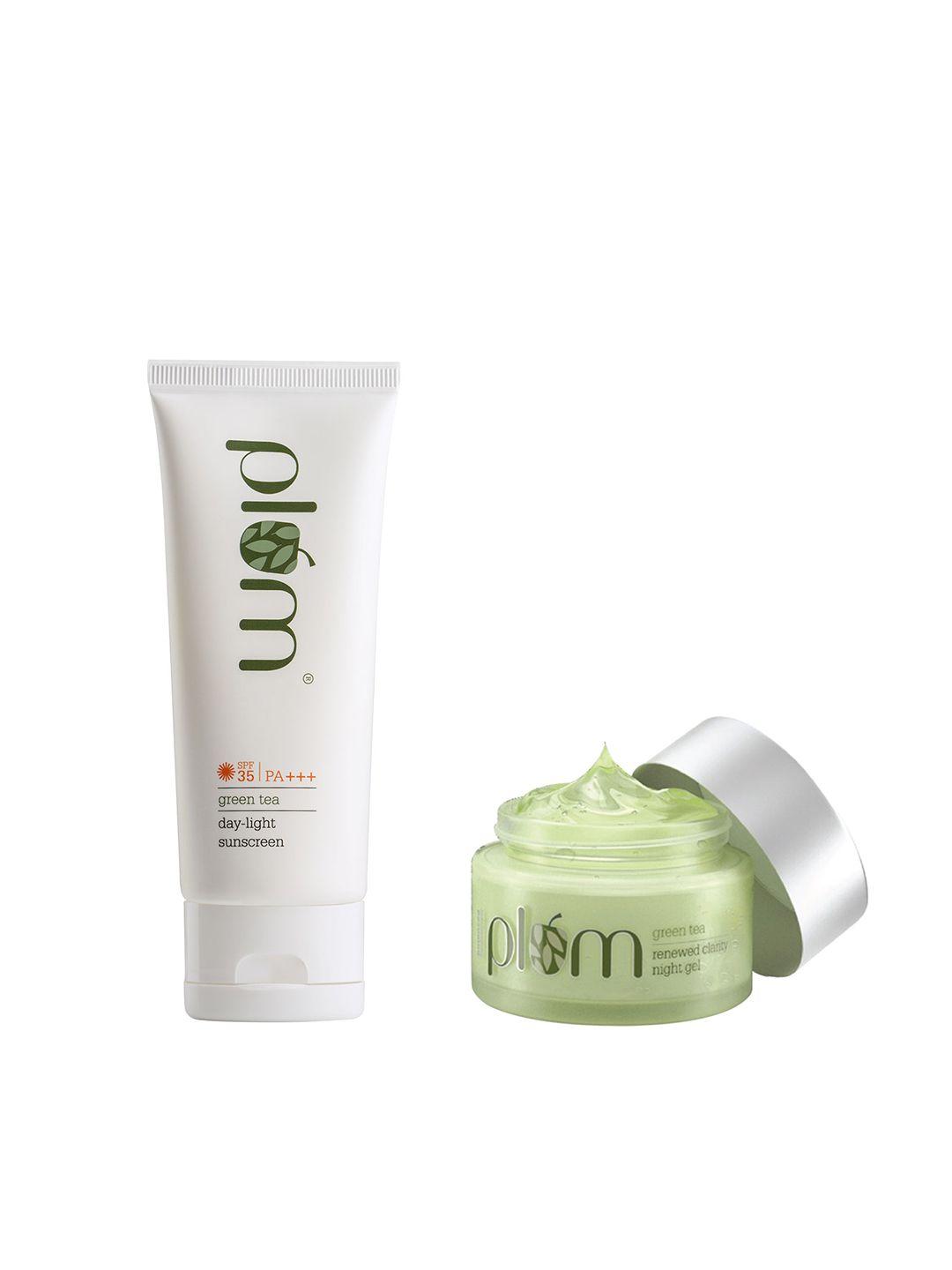 plum unisex sustainable green tea set of night cream & sunscreen