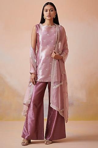 plum & pink embroidered kurta set