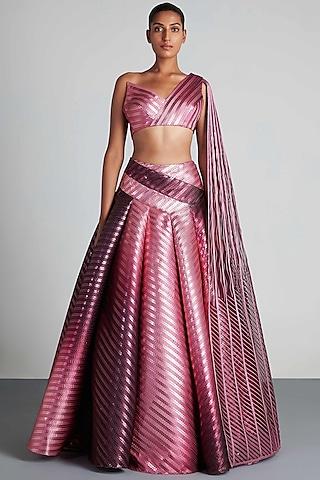 plum & pink ombre mesh lehenga set