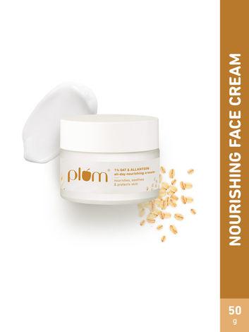 plum 1% oat & allantoin all-day nourishing cream | with vitamin e & b5 | nourishes skin | soothes inflamed skin | strengthens skin barrier | moisturizing | 100% vegan | 50g