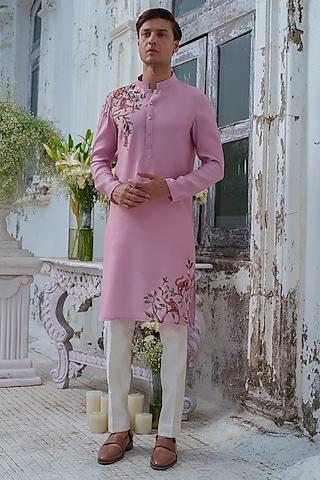 plum cotton blend hand painted kurta set