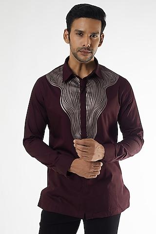 plum cotton satin structured shirt