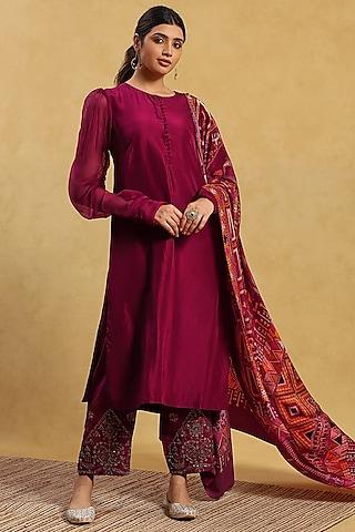 plum crepe kurta set