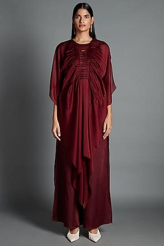 plum crinkled chiffon draped tunic