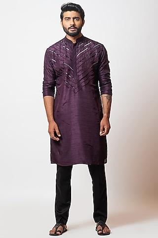 plum embellished kurta set