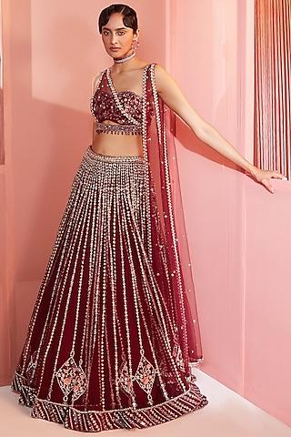 plum embroidered lehenga set