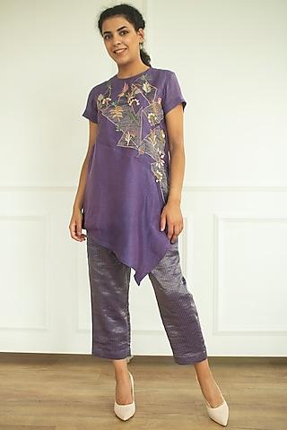 plum embroidered tunic set