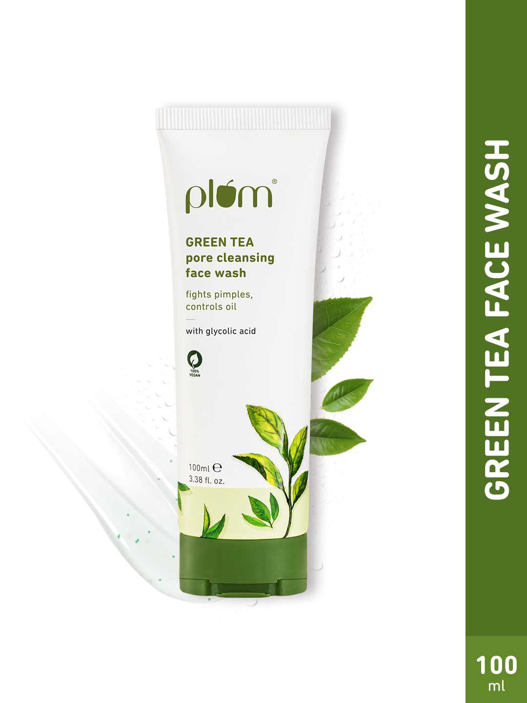 plum green tea pore cleansing face wash with glycolic acid for acne & oil control - 100ml