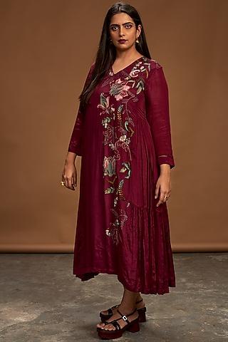 plum hand embroidered tunic