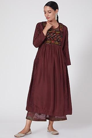 plum hand embroidered tunic