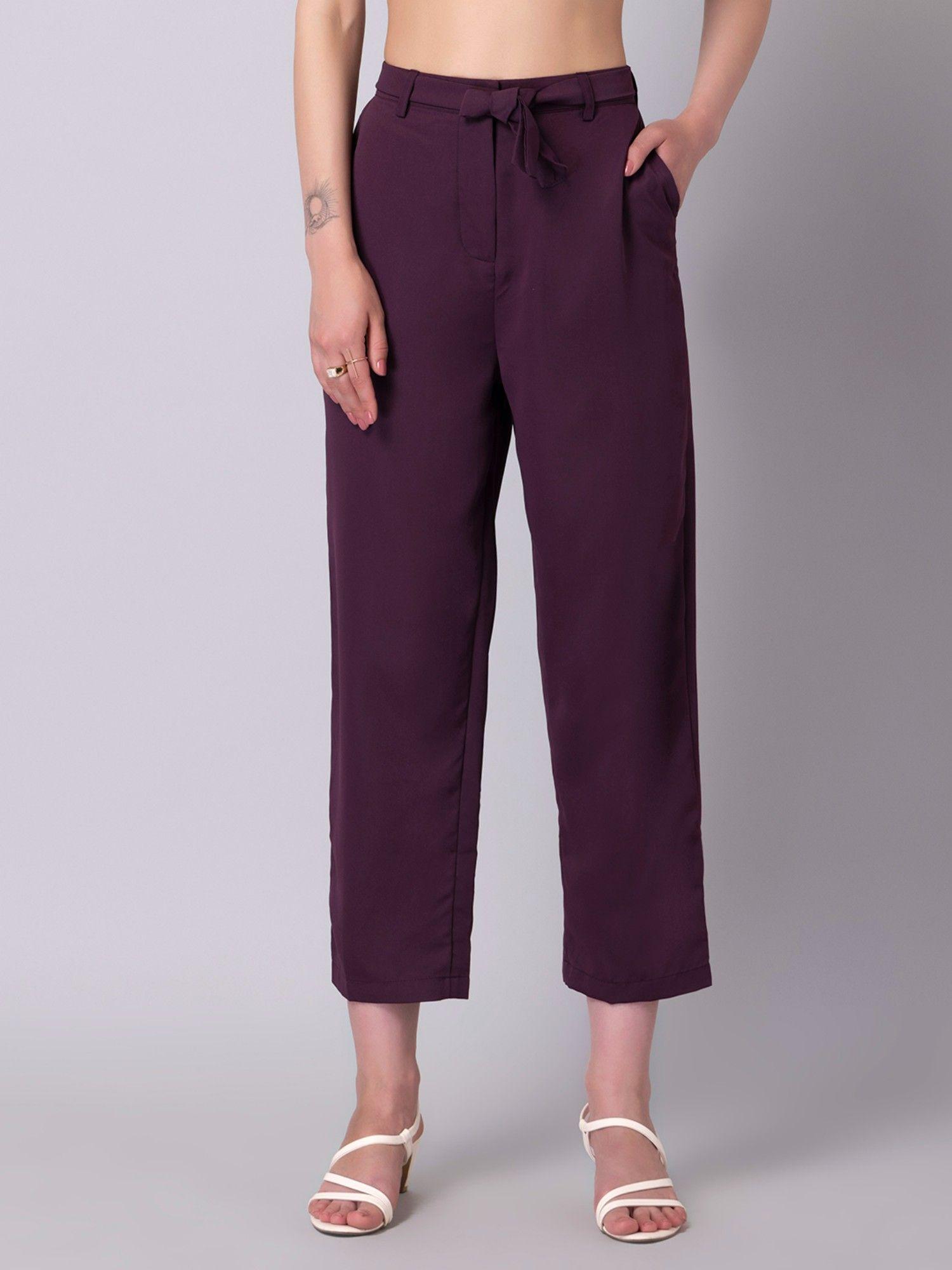 plum high waist straight fit trousers (set of 2)