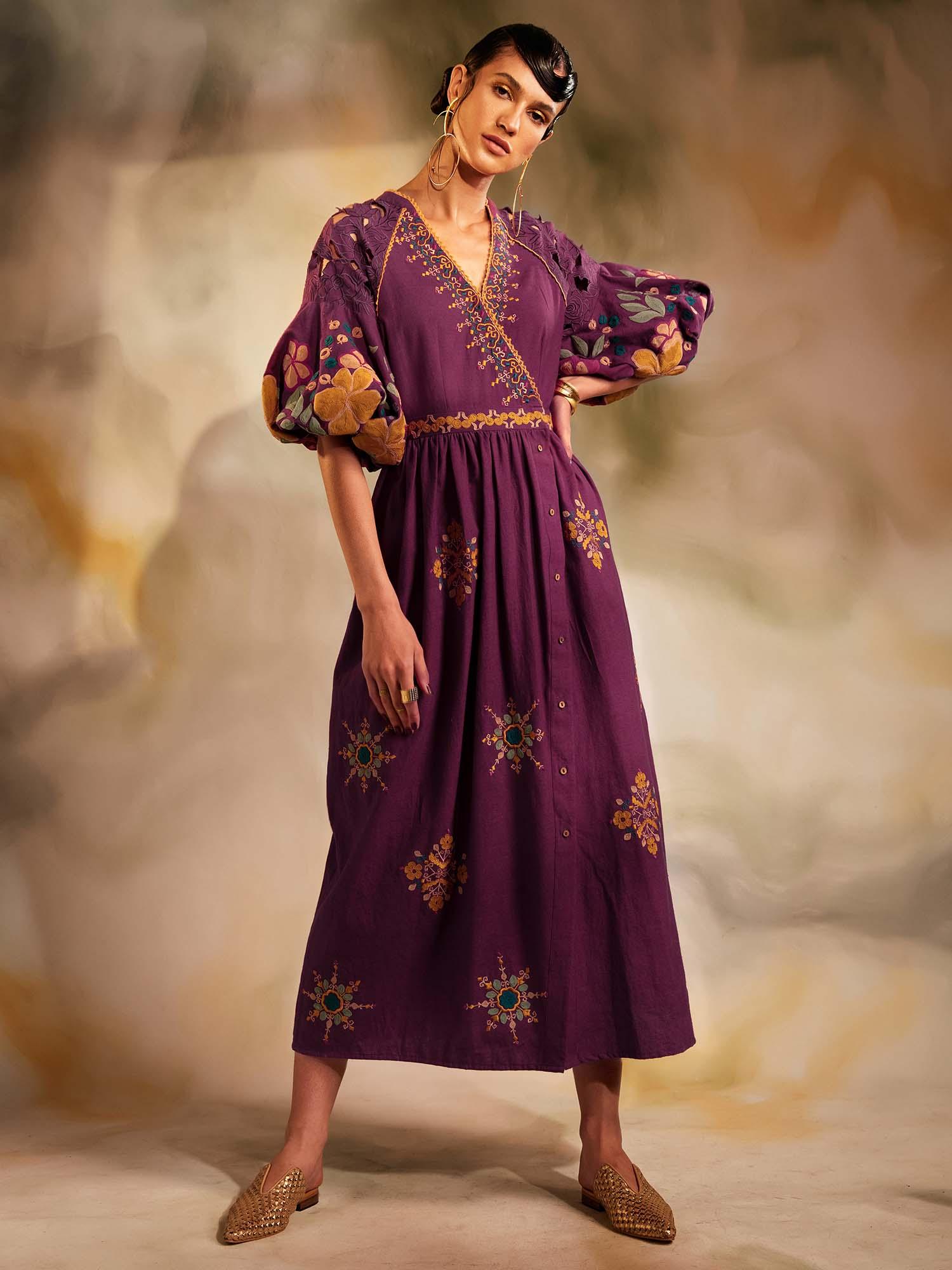 plum kala cotton midi dress