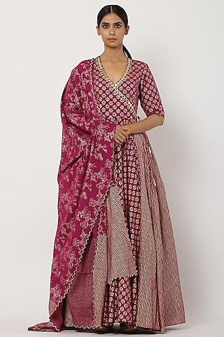 plum overlapped kalidar anarkali set