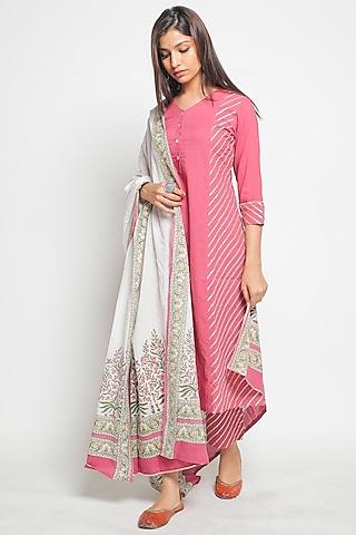 plum pink paneled kurta set