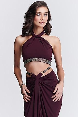 plum poly jersey halter neck crop top