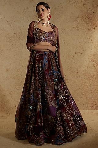 plum printed & embellished lehenga set