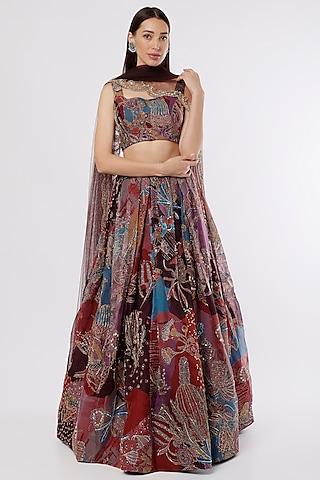 plum printed & embellished lehenga set