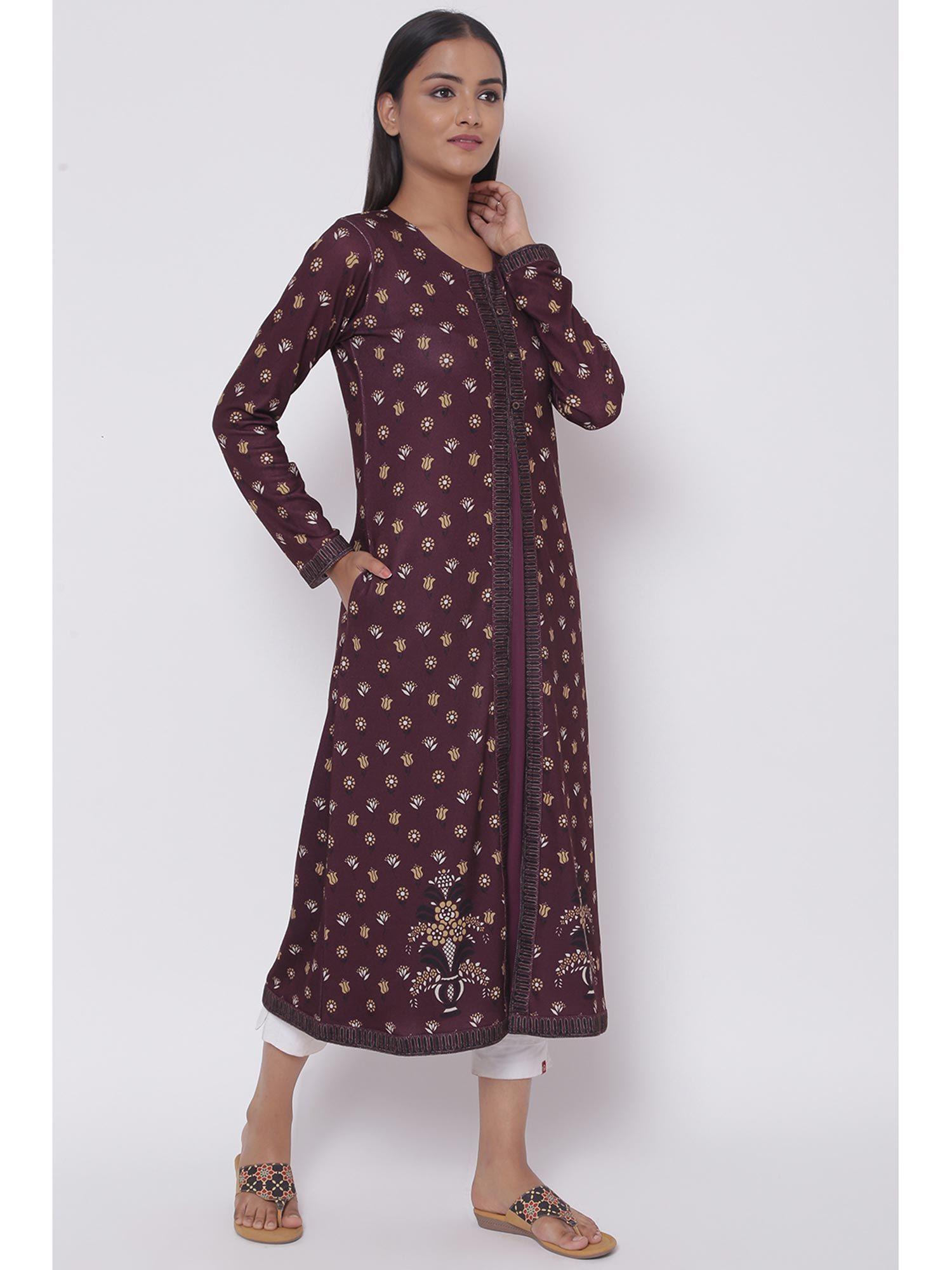 plum printed kurta and inner (set of 2)