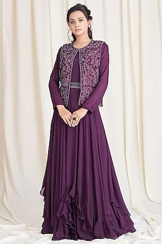 plum purple chinon gown with jacket
