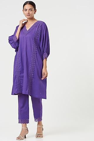 plum purple cotton kurta set