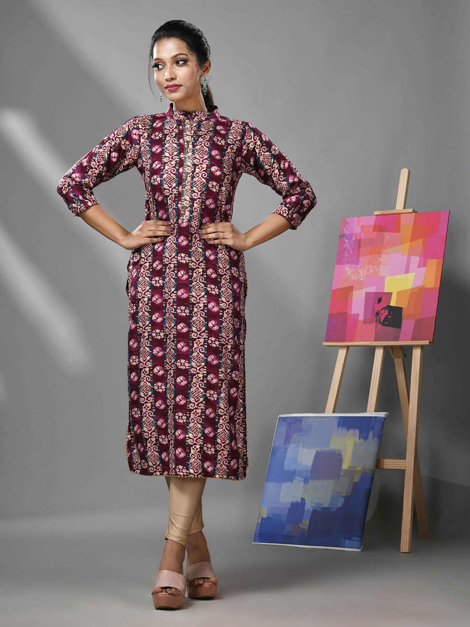 plum rayon ethnic printed kurta