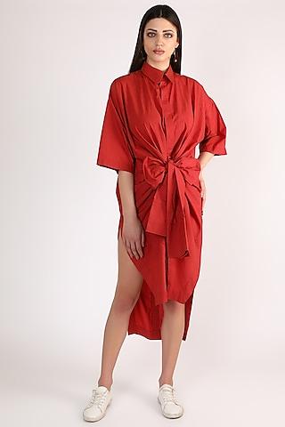 plum red cotton poplin dress