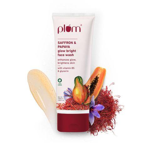 plum saffron & papaya glow bright face wash | enhances glow & brightens skin | with vitamin b5 | fights dull skin | non-drying, gel-based, sulphate-free face wash | for all skin types | 100% vegan