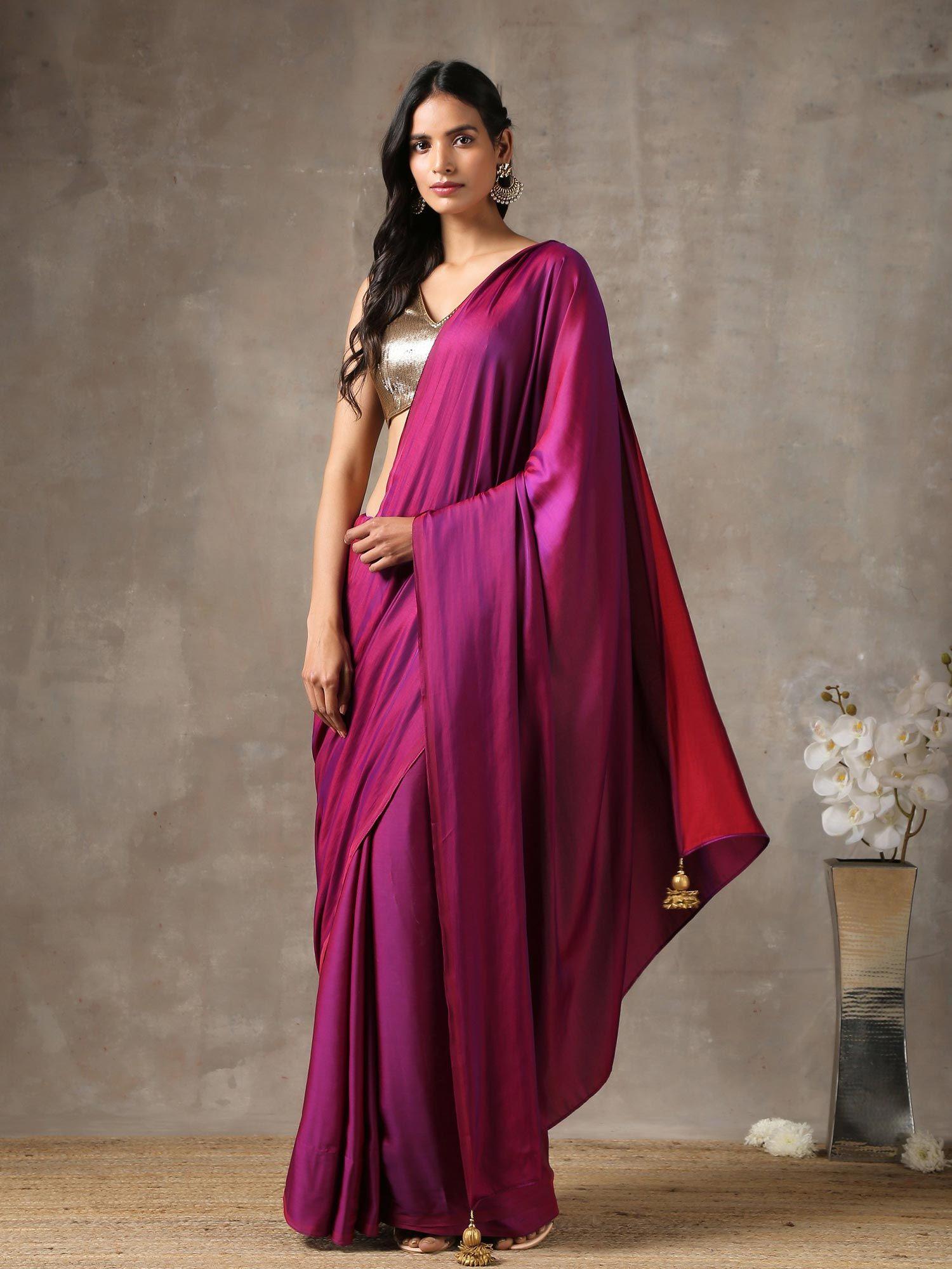 plum satin saree