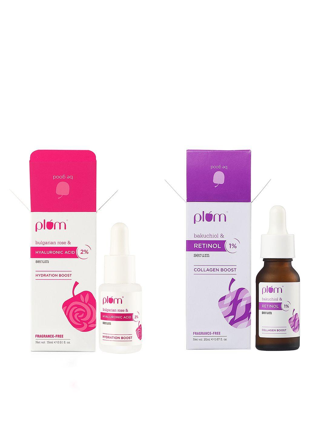 plum set of 2 face serum - hyaluronic acid with rose 15 ml & retinol with bakuchiol 20 ml