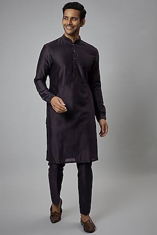 plum silk chanderi kurta set