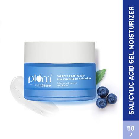 plum thinkderma salicylic & lactic acid skin-smoothing gel moisturizer | fights acne | improves skin texture | hydrates & smoothens skin | lightweight gel-based | 100% vegan | 50g