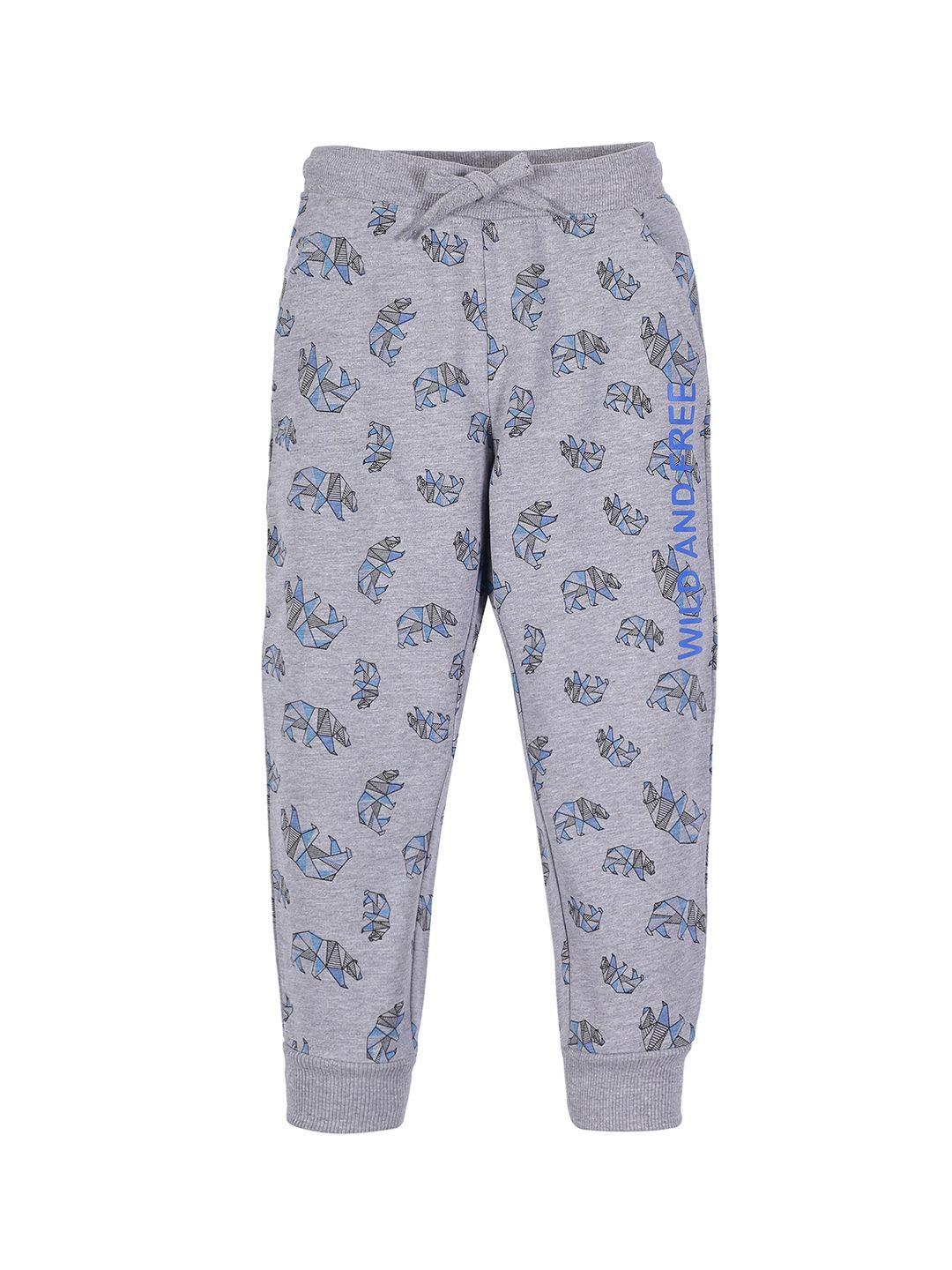 plum tree boys grey printed cotton joggers track pant