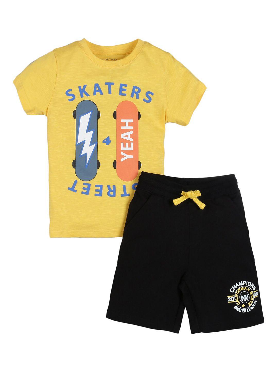 plum tree boys yellow & black printed top with shorts