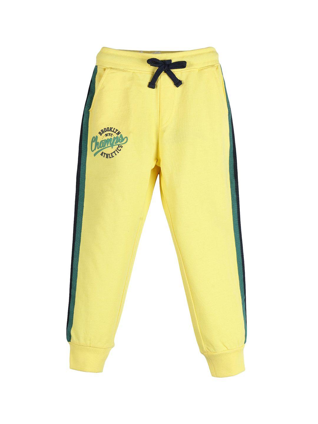 plum tree boys yellow solid pure cotton loose-fit joggers