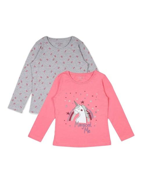 plum tree kids grey & pink embellished tops