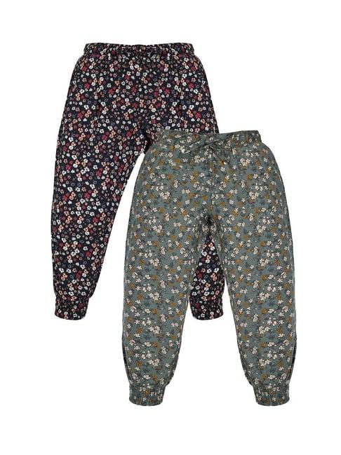 plum tree kids navy & grey floral print trackpants (pack of 2)