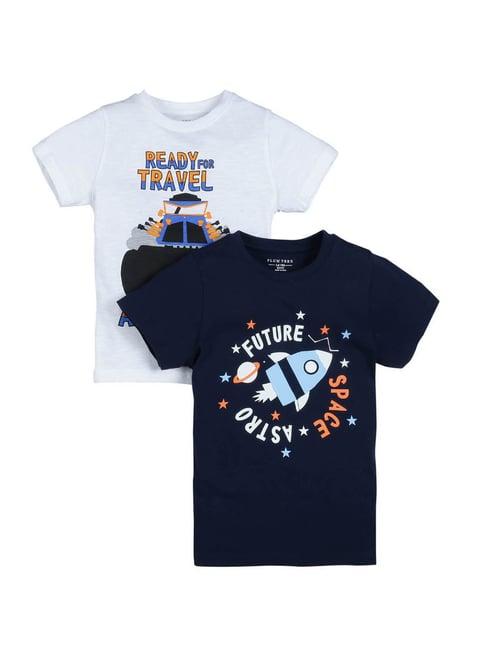 plum tree kids navy & white printed t-shirt (pack of 2)