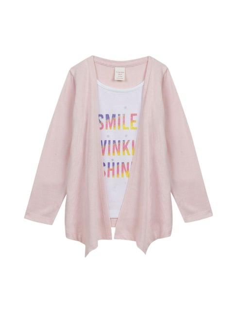 plum tree kids pink & off white  printed  top