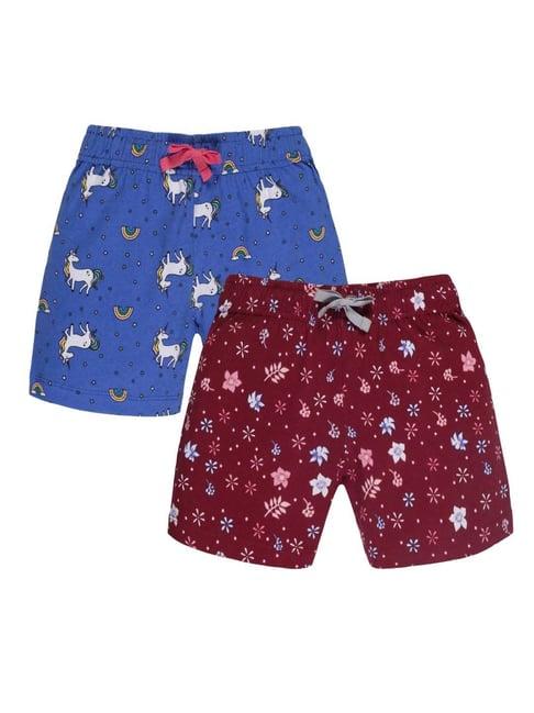 plum tree kids red & blue cotton printed shorts (pack of 2)