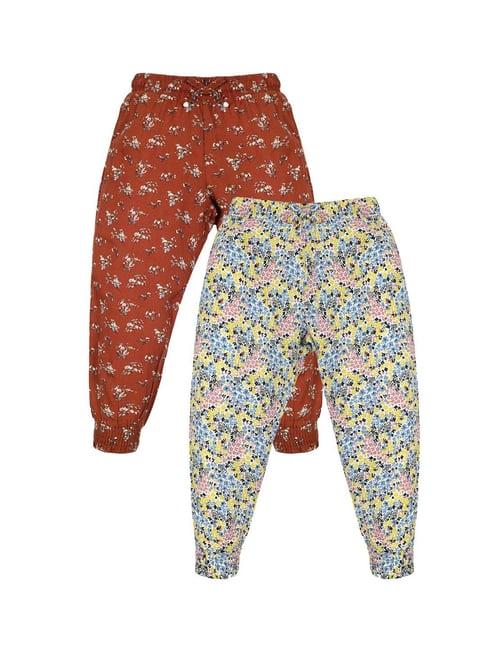 plum tree kids rust & white floral print trackpants (pack of 2)